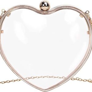 NIB JAMBHALA Clear Acrylic Clutch Bag Mini Heart Handbag Evening Pouch Chain.